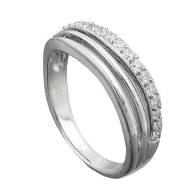 Ring mit Zirkonias glänzend rhodiniert 925 Silber Größe 62