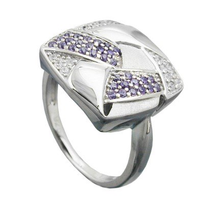 Ring mit Zirkonias lila-weiß matt-glänzend rhodiniert 925 Silber Größe 58