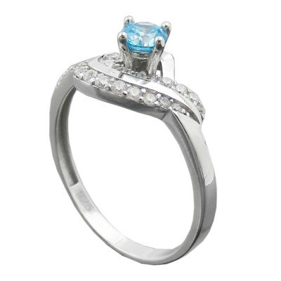 Ring Zirkonias aqua und weiß glänzend rhodiniert 925 Silber Größe 57