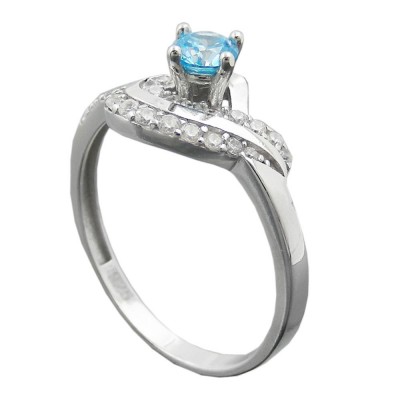 Ring Zirkonias aqua und weiß glänzend rhodiniert 925 Silber Größe 58