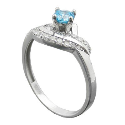 Ring Zirkonias aqua und weiß glänzend rhodiniert 925 Silber Größe 62