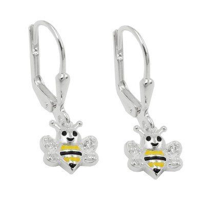 Ohrringe Hänger Brisur Biene gelb-schwarz lackiert mit Zirkonia 925 Silber