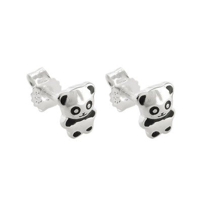 Ohrring Stecker kleiner Pandabär glänzend schwarz lackiert 925 Silber