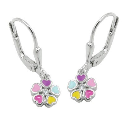 Ohrringe Hänger Brisur Blume 5 farbig bunt-lackiert 925 Silber